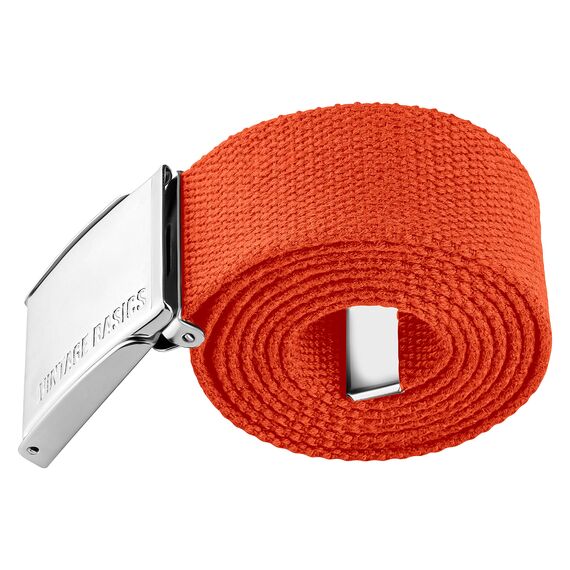 VINTAGE BASICS Unisex Stoffgürtel 130cm lang - 3,8cm breit - Herren und Damen Gürtel - Stufenlos verstellbarer Canvas Belt - Metallschnalle Orange