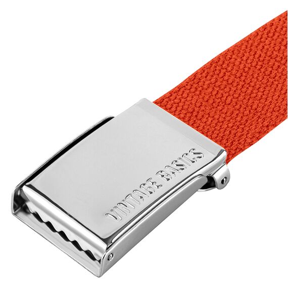 VINTAGE BASICS Unisex Stoffgürtel 130cm lang - 3,8cm breit - Herren und Damen Gürtel - Stufenlos verstellbarer Canvas Belt - Metallschnalle Orange
