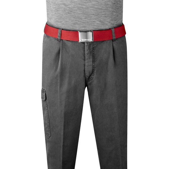 VINTAGE BASICS Unisex Stoffgürtel 130cm lang - 3,8cm breit - Herren und Damen Gürtel - Stufenlos verstellbarer Canvas Belt - Metallschnalle Rot