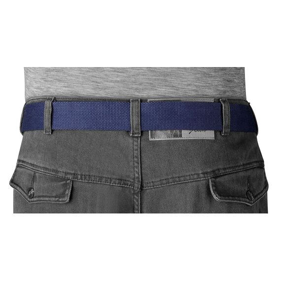 VINTAGE BASICS Unisex Stoffgürtel 130cm lang - 3,8cm breit - Herren und Damen Gürtel - Stufenlos verstellbarer Canvas Belt - Metallschnalle Blau
