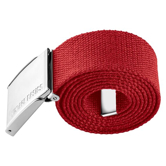 VINTAGE BASICS Unisex Stoffgürtel 130cm lang - 3,8cm breit - Herren und Damen Gürtel - Stufenlos verstellbarer Canvas Belt - Metallschnalle Rot