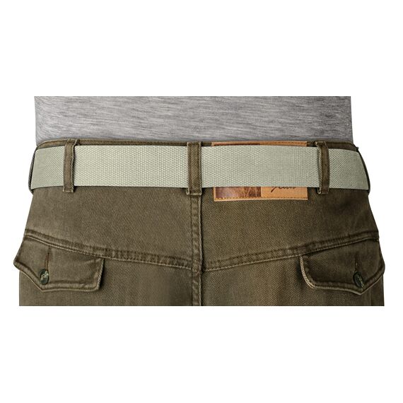 VINTAGE BASICS Unisex Stoffgürtel 130cm lang - 3,8cm breit - Herren und Damen Gürtel - Stufenlos verstellbarer Canvas Belt - Metallschnalle Grün/Seegras
