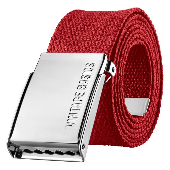 VINTAGE BASICS Unisex Stoffgürtel 130cm lang - 3,8cm breit - Herren und Damen Gürtel - Stufenlos verstellbarer Canvas Belt - Metallschnalle Rot