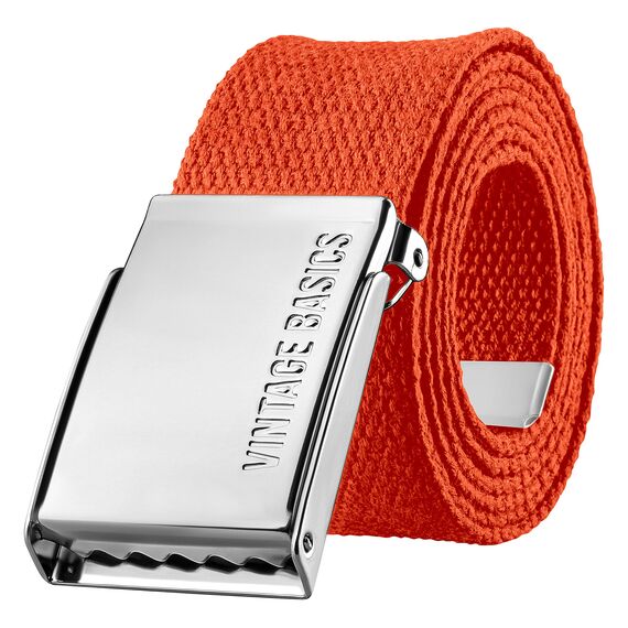 VINTAGE BASICS Unisex Stoffgürtel 130cm lang - 3,8cm breit - Herren und Damen Gürtel - Stufenlos verstellbarer Canvas Belt - Metallschnalle Orange