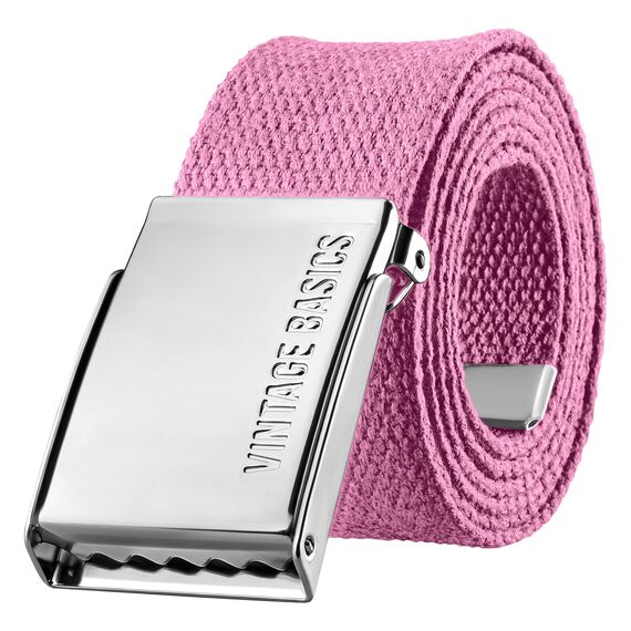 VINTAGE BASICS Unisex Stoffgürtel 130cm lang - 3,8cm breit - Herren und Damen Gürtel - Stufenlos verstellbarer Canvas Belt - Metallschnalle Rosa
