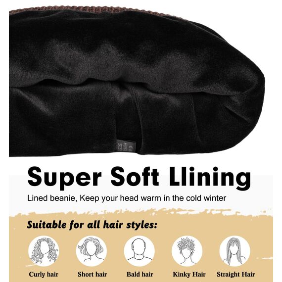Wmcaps Beanie Mütze, Herren Winter Warme Unisex Wintermütze Strickmütze Dehnbare Weiche Wollmütze mit Bündchen und Dickem Warmem Futter Geschenke für Freundin männer Frauen, Braun/Schwarz