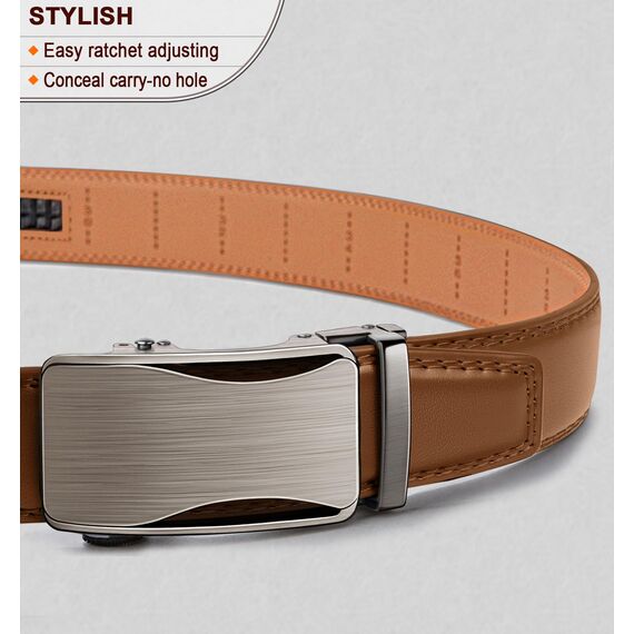 KEMISANT Gürtel Herren, Ledergürtel Ratsche Automatikschließe für Herren Business Anzug, 35mm Breit Gürtel,Größe Angepasst(Orangebraun-115cm/32-38" taille verstellbar)