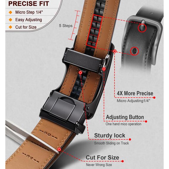 KEMISANT Gürtel Herren Gürtel Rachet Ledergürtel Verstellbar Golfgürtel Dress Gürtel Casual Jeansgürtel 35mm-Breite für Perfekte Passform(Dunkelbraun,140cm/42-48" taille verstellbar)