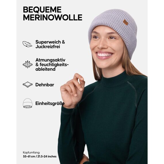 DANISH ENDURANCE Merino Mütze, Klassische Wollmütze, Warme Wintermütze, Thermo Beanie, Unisex, für Damen & Herren, Hellgrau, One Size