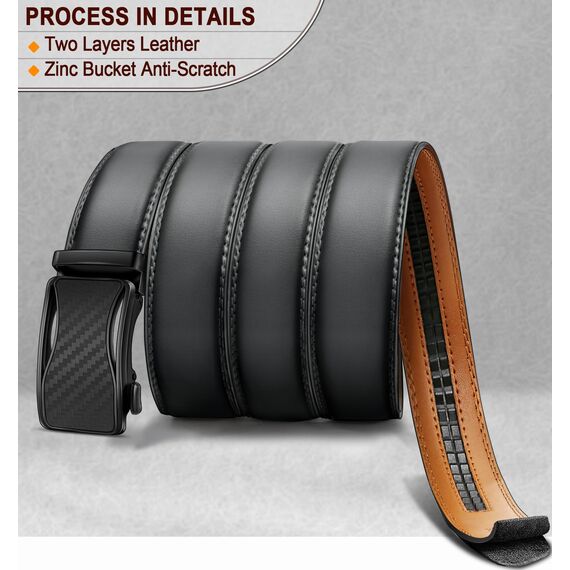 KEMISANT Gürtel Herren, Ledergürtel Ratsche Automatikschließe für Herren Business Anzug, 35mm Breit Gürtel,Größe Angepasst(Grigio Scuro,125cm/36-42" taille verstellbar)