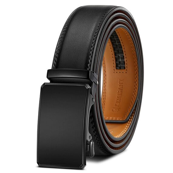 KEMISANT Gürtel Herren Gürtel Rachet Ledergürtel Verstellbar Golfgürtel Dress Gürtel Casual Jeansgürtel 35mm-Breite für Perfekte Passform(Schwarz,120cm/34-40" taille verstellbar)