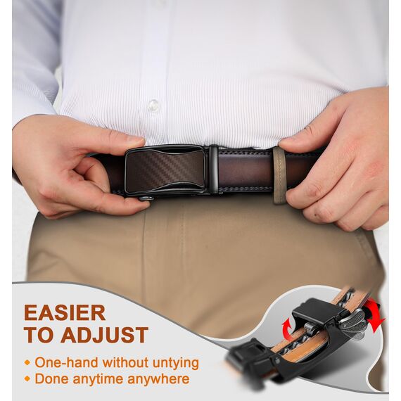 KEMISANT Gürtel Herren, Ledergürtel Ratsche Automatikschließe für Herren Business Anzug, 35mm Breit Gürtel,Größe Angepasst(Dunkelbraun,110cm/30-36" taille verstellbar)