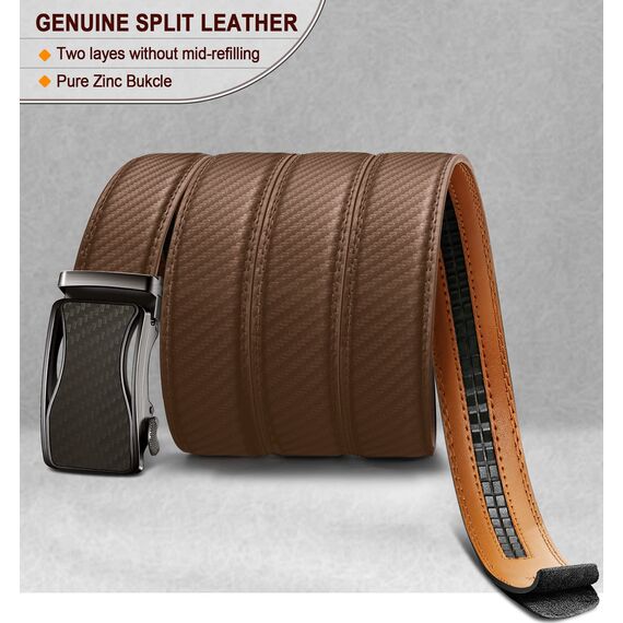KEMISANT Gürtel Herren, Ledergürtel Ratsche Automatikschließe für Herren Business Anzug, 35mm Breit Gürtel,Größe Angepasst(Tawny-115cm/32-38" taille verstellbar)