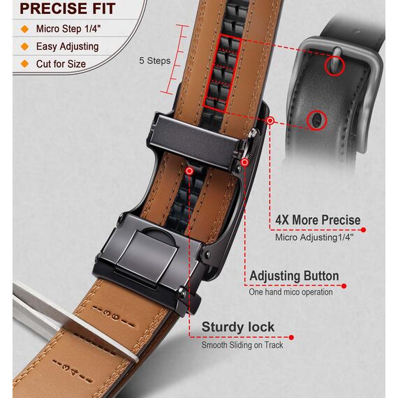 KEMISANT Gürtel Herren, Ledergürtel Ratsche Automatikschließe für Herren Business Anzug, 35mm Breit Gürtel,Größe Angepasst(Dunkelbraun,105cm/28-34" taille verstellbar)