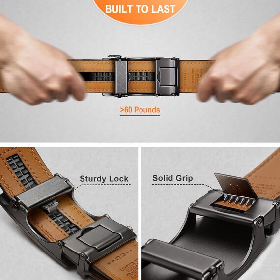 KEMISANT Gürtel Herren, Ledergürtel Ratsche Automatikschließe für Herren Business Anzug, 35mm Breit Gürtel,Größe Angepasst(Blau-105cm/28-34" taille verstellbar)