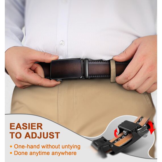KEMISANT Gürtel Herren Gürtel Rachet Ledergürtel Verstellbar Golfgürtel Dress Gürtel Casual Jeansgürtel 35mm-Breite für Perfekte Passform(Dunkelbraun,140cm/42-48" taille verstellbar)