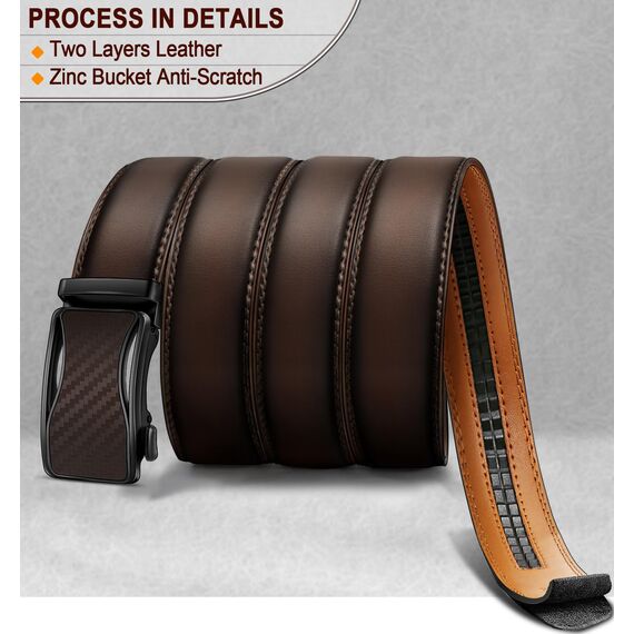 KEMISANT Gürtel Herren, Ledergürtel Ratsche Automatikschließe für Herren Business Anzug, 35mm Breit Gürtel,Größe Angepasst(Dunkelbraun,110cm/30-36" taille verstellbar)