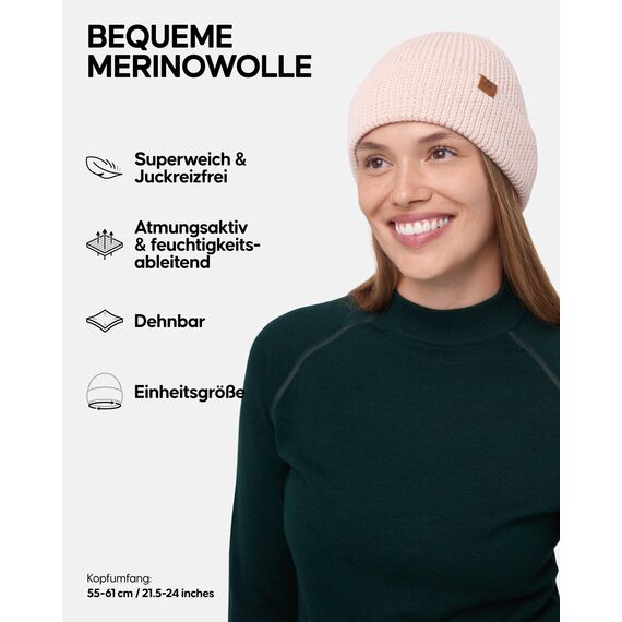 DANISH ENDURANCE Merino Mütze, Klassische Wollmütze, Warme Wintermütze, Thermo Beanie, Unisex, für Damen & Herren, Weiß, One Size