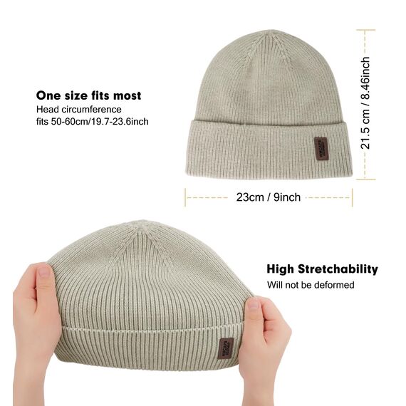 Wmcaps Beanie Mütze, Herren Winter Warme Unisex Wintermütze Strickmütze Dehnbare Weiche Wollmütze mit Bündchen und Dickem Warmem Futter Geschenke für Freundin männer Frauen, Hellgrau