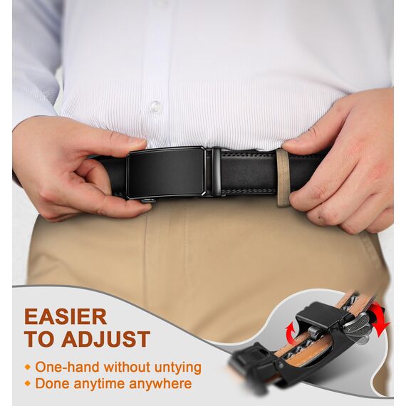 KEMISANT Gürtel Herren Gürtel Rachet Ledergürtel Verstellbar Golfgürtel Dress Gürtel Casual Jeansgürtel 35mm-Breite für Perfekte Passform(Schwarz,105cm/28-34" taille verstellbar)