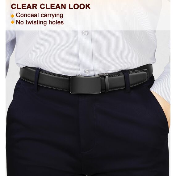 KEMISANT Gürtel Herren Gürtel Rachet Ledergürtel Verstellbar Golfgürtel Dress Gürtel Casual Jeansgürtel 35mm-Breite für Perfekte Passform(Schwarz,120cm/34-40" taille verstellbar)