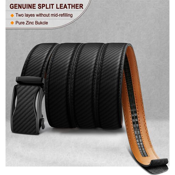 KEMISANT Gürtel Herren, Ledergürtel Ratsche Automatikschließe für Herren Business Anzug, 35mm Breit Gürtel,Größe Angepasst(Schwarz-140cm/42-48" taille verstellbar)