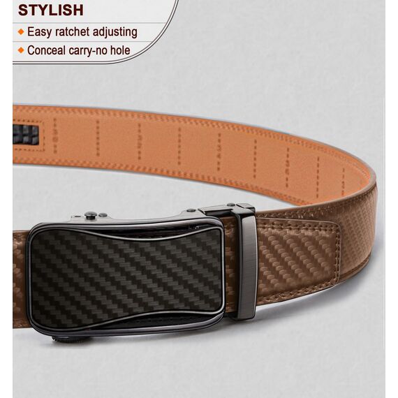 KEMISANT Gürtel Herren, Ledergürtel Ratsche Automatikschließe für Herren Business Anzug, 35mm Breit Gürtel,Größe Angepasst(Tawny-115cm/32-38" taille verstellbar)