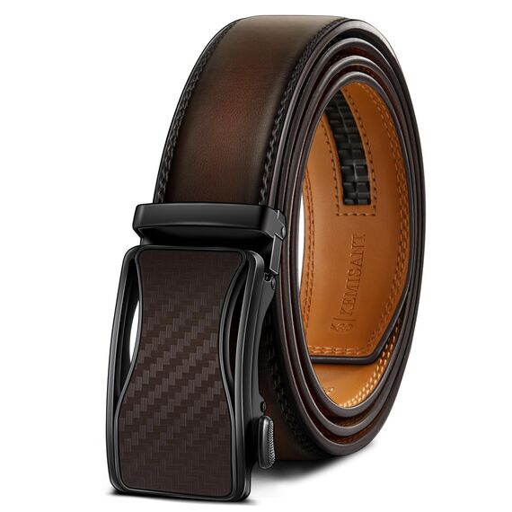KEMISANT Gürtel Herren, Ledergürtel Ratsche Automatikschließe für Herren Business Anzug, 35mm Breit Gürtel,Größe Angepasst(Dunkelbraun,115cm/32-38" taille verstellbar)