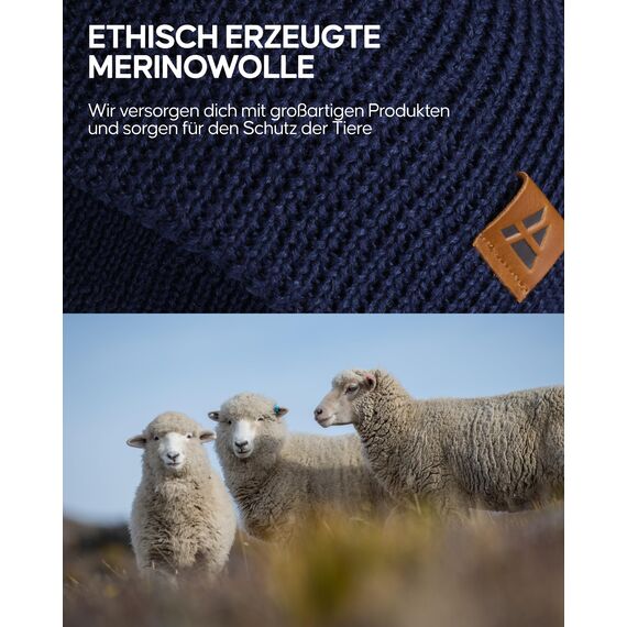 DANISH ENDURANCE Merino Mütze, Klassische Wollmütze, Warme Wintermütze, Thermo Beanie, Unisex, für Damen & Herren, Blau, One Size