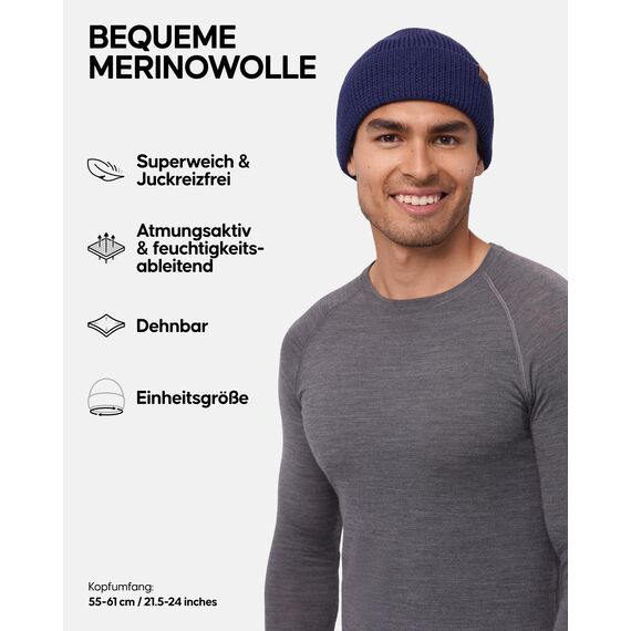 DANISH ENDURANCE Merino Mütze, Klassische Wollmütze, Warme Wintermütze, Thermo Beanie, Unisex, für Damen & Herren, Blau, One Size