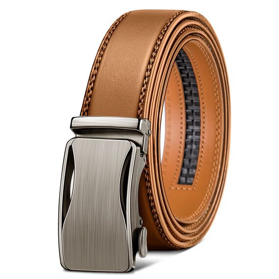 KEMISANT Gürtel Herren, Ledergürtel Ratsche Automatikschließe für Herren Business Anzug, 35mm Breit Gürtel,Größe Angepasst(Orangebraun-115cm/32-38" taille verstellbar)