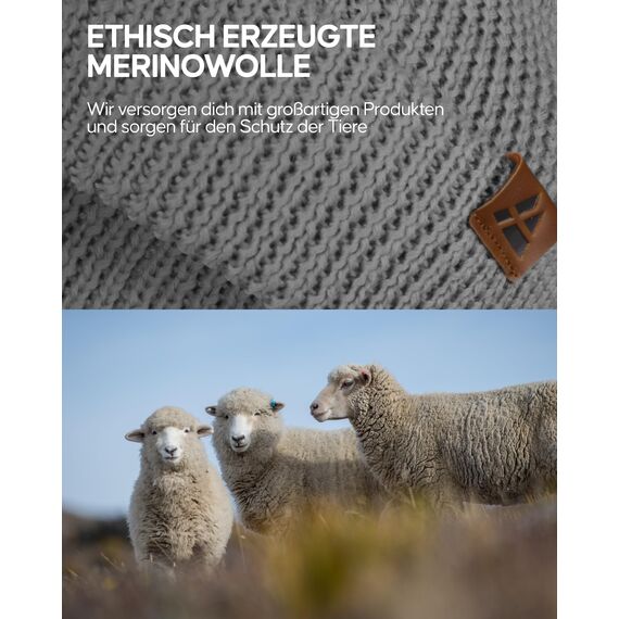 DANISH ENDURANCE Merino Mütze, Klassische Wollmütze, Warme Wintermütze, Thermo Beanie, Unisex, für Damen & Herren, Hellgrau, One Size