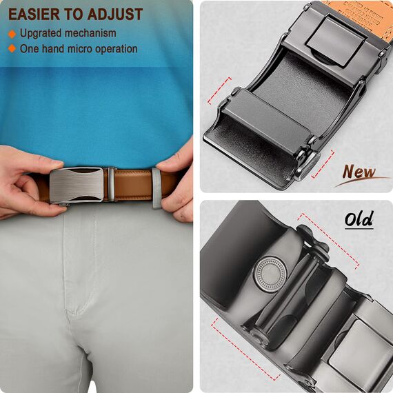 KEMISANT Gürtel Herren, Ledergürtel Ratsche Automatikschließe für Herren Business Anzug, 35mm Breit Gürtel,Größe Angepasst(Orangebraun-125cm/36-42" taille verstellbar)
