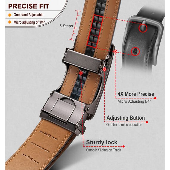 KEMISANT Gürtel Herren, Ledergürtel Ratsche Automatikschließe für Herren Business Anzug, 35mm Breit Gürtel,Größe Angepasst(Orangebraun-105cm/28-34" taille verstellbar)