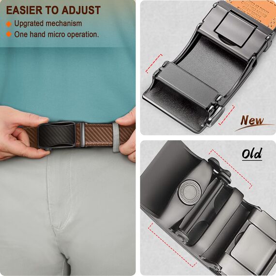 KEMISANT Gürtel Herren, Ledergürtel Ratsche Automatikschließe für Herren Business Anzug, 35mm Breit Gürtel,Größe Angepasst(Tawny-125cm/36-42" taille verstellbar)