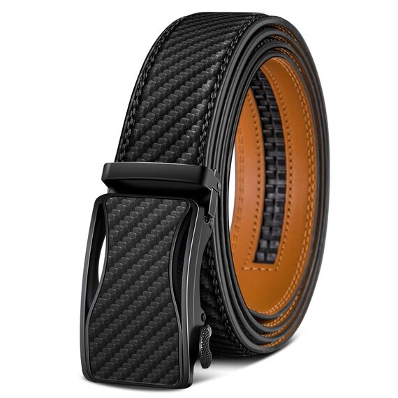 KEMISANT Gürtel Herren, Ledergürtel Ratsche Automatikschließe für Herren Business Anzug, 35mm Breit Gürtel,Größe Angepasst(Schwarz-125cm/36-42" taille verstellbar)