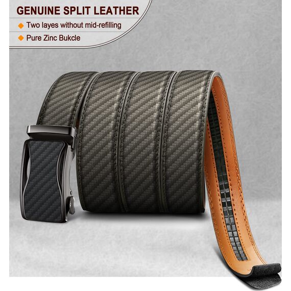 KEMISANT Gürtel Herren, Ledergürtel Ratsche Automatikschließe für Herren Business Anzug, 35mm Breit Gürtel,Größe Angepasst(Heiliges Grau-105cm/28-34" taille verstellbar)