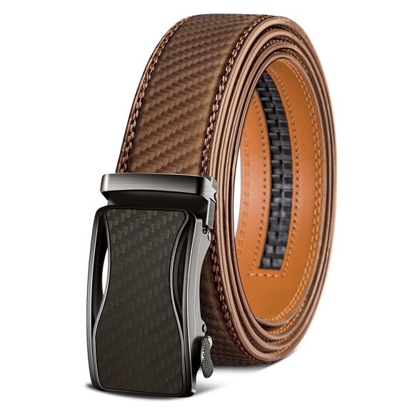 KEMISANT Gürtel Herren, Ledergürtel Ratsche Automatikschließe für Herren Business Anzug, 35mm Breit Gürtel,Größe Angepasst(Tawny-115cm/32-38" taille verstellbar)