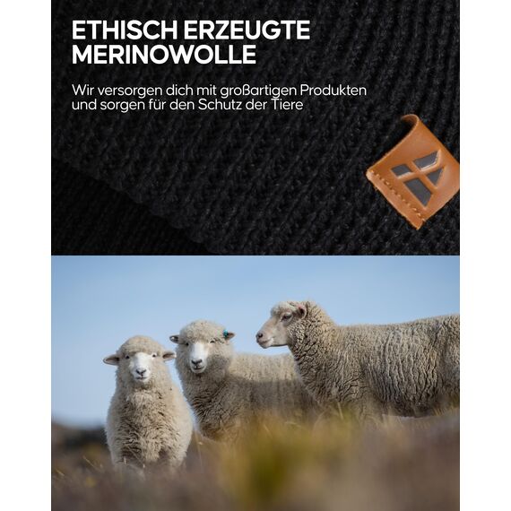 DANISH ENDURANCE Merino Mütze, Klassische Wollmütze, Warme Wintermütze, Thermo Beanie, Unisex, für Damen & Herren, Schwarz, One Size