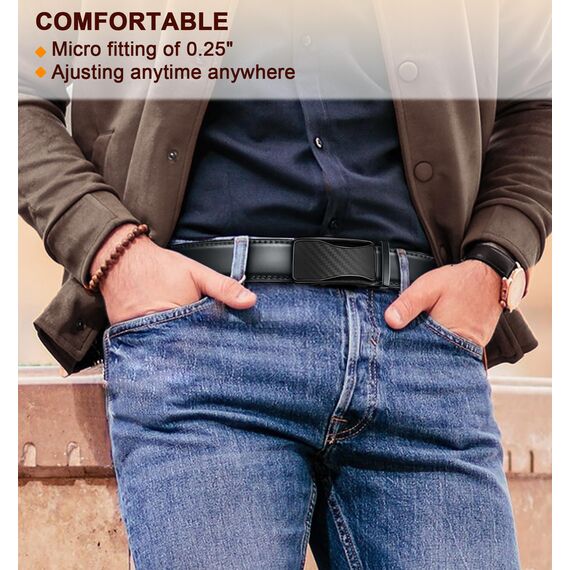 KEMISANT Gürtel Herren, Ledergürtel Ratsche Automatikschließe für Herren Business Anzug, 35mm Breit Gürtel,Größe Angepasst(Grigio Scuro,125cm/36-42" taille verstellbar)