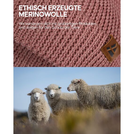 DANISH ENDURANCE Merino Mütze, Klassische Wollmütze, Warme Wintermütze, Thermo Beanie, Unisex, für Damen & Herren, Rosa, One Size