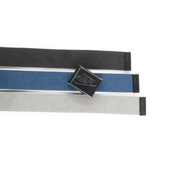 Nike Herren 3er-Pack Webgürtel, Schwarz, Grau, Marineblau/Matt Futura, Einheitsgröße