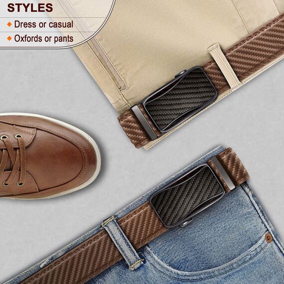 KEMISANT Gürtel Herren, Ledergürtel Ratsche Automatikschließe für Herren Business Anzug, 35mm Breit Gürtel,Größe Angepasst(Tawny-115cm/32-38" taille verstellbar)