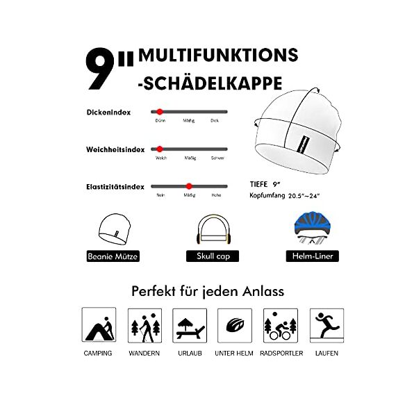 EMPIRELION 9" multifunktionale leichte Running Beanie-Mützen Skull Cap Radsport-Kappen Helmfutter Helm Unterziehmütze Schlaf Kappen für Damen Herren （Mitte grau Mel.+Stahlblau Mel.）