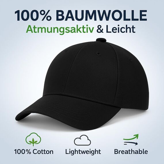 4sold Baseball Cap Baumwolle, Unisex Baseballkappe Herren Damen, Verstellbar Einheitsgröße, Sonnenmütze, Leicht & Atmungsaktiv, Sport Freizeit Outdoor