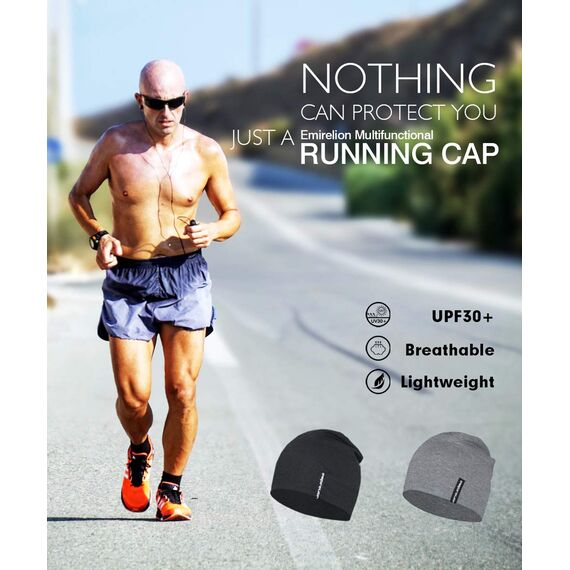 EMPIRELION 9" Leicht Stricken Mützen Hüte,Helm Liner Laufen Scheitelkäppchen Schlafen Kappen für Damen Herren (Schwarz+Mitte grau Melange)