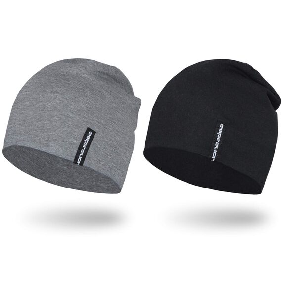 EMPIRELION 9" Leicht Stricken Mützen Hüte,Helm Liner Laufen Scheitelkäppchen Schlafen Kappen für Damen Herren (Schwarz+Mitte grau Melange)