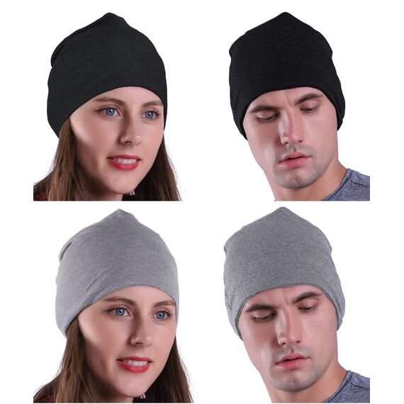 EMPIRELION 9" Leicht Stricken Mützen Hüte,Helm Liner Laufen Scheitelkäppchen Schlafen Kappen für Damen Herren (Schwarz+Mitte grau Melange)