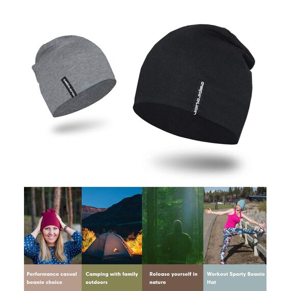 EMPIRELION 9" Leicht Stricken Mützen Hüte,Helm Liner Laufen Scheitelkäppchen Schlafen Kappen für Damen Herren (Schwarz+Mitte grau Melange)