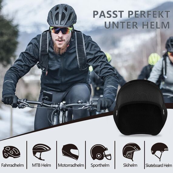 HAZENS Fahrradmütze Fahrradhelm Mütze Radmütze Unterziehmütze Herren/Damen Fahrradkappe Sportmütze Laufmütze Bike Warm Cap Winddichte Wintermütze Atmungsaktiv Helmmütze (Black)